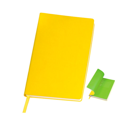 Бизнес-блокнот "Funky", 130*210 мм, желтый, зеленый форзац, мягкая обложка, блок- линейка (желтый, зеленый)