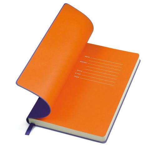Бизнес-блокнот "Funky" А5,  фиолетовый с оранжевым форзацем, мягкая обложка, в линейку (фиолетовый, оранжевый)