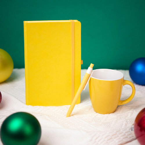 Подарочный набор HAPPINESS: блокнот, ручка, кружка, жёлтый (желтый)