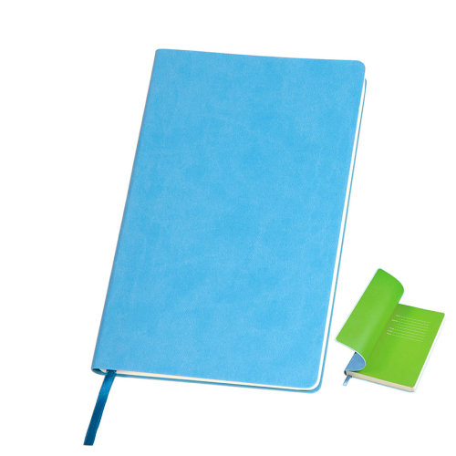 Бизнес-блокнот "Funky" А5, голубой,  зеленый форзац, мягкая обложка, в линейку (голубой, зеленый)