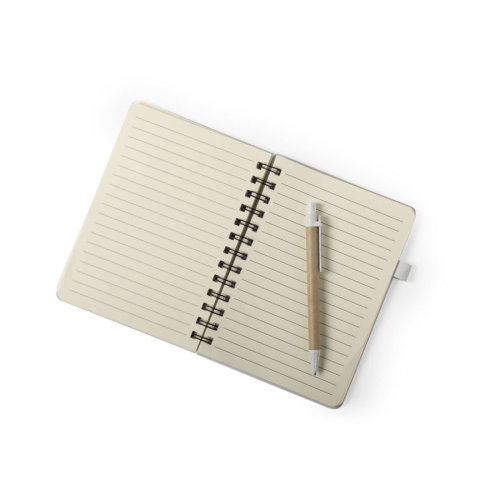 Набор GLICUN: блокнот B6 и ручка, рециклированный картон/пластик с пшеничным волокном, бежевый (бежевый)